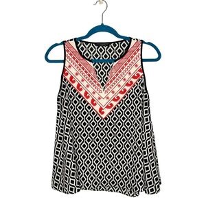THML Geometric Embroidered V Neckline Swing Tank Top